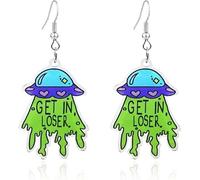 UFO Aliens Earrings for Women Novelty Creative Cute Funky Space Dangle Earrings Unique Cosmos Weird Statement Earrings Halloween Jewelry, Middle, Acrylic, No Gemstone