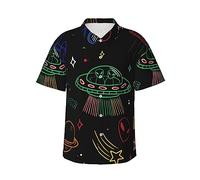 UFO Aliens Spaceship Planet Men's Hawaiian Shirt Button Down Short Sleeves Shirt