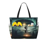 UFO at night Print Beach Travel Bag Smart Pocket Tote Summer Vacation Hiking Camping Outdoor Activity