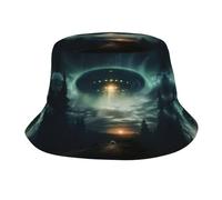 UFO at Night Print Bucket Hat for Women Men Summer Bucket Hat Sun Hat for Trips Camping Hiking Fishing Black