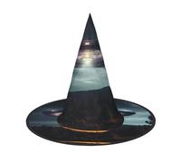 Ufo At Night Print Carnival Halloween Witch Hat Costume Accessory Foldable Cap Party Masquerade Decor