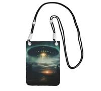 Ufo At Night Print Crossbody Bag For Women, Shoulder Bag Purse, Travel Sport Mini Phone Bag, Phone Wallet, Black, One Size