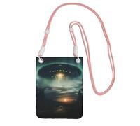 Ufo At Night Print Crossbody Bag For Women, Shoulder Bag Purse, Travel Sport Mini Phone Bag, Phone Wallet, Pink, One Size