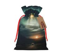 Ufo At Night Print Drawstring Gift Seasonal Bags Celebrations Eco-Conscious Holiday Present Packaging