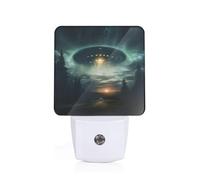UFO At Night Print Plug-in Night Light for Bedroom Hallway Dorm Living Room Illumination Home Decor