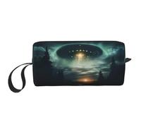 UFO at night print Travel Toiletry Pouch, Pencil Bag Canvas Makeup Bag, Multi-Purpose Cosmetic Bag with Zipper, White, One Size