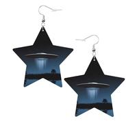 UFO at night Prints Leather star earrings Pendant Stylish and light Lightweight Dangle for Women Girls, One Size, Leather, No Gemstone