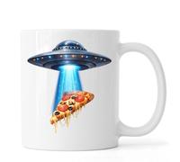 UFO Beaming Down a Slice of Pizza Ceramic Tea Coffee Mug White