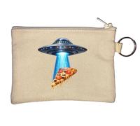 UFO Beaming Down a Slice of Pizza Key Chain Coin Purse Beige
