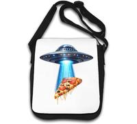 UFO Beaming Down a Slice of Pizza Shoulder Bag White