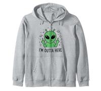 UFO Believer Alien Escape Funny Space Graphic Zip Hoodie