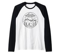 UFO Camping Shirt Alien Spaceship Mountain Hiking Outdoors Raglan Baseball Tee