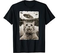 UFO Cat Kids Womens Mens T Shirt Large Black