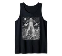 UFO Cat Space Desert Engraving Tabby Cat Art Adventure Tank Top