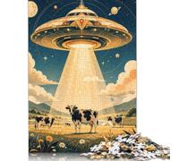 UFO Cattle Cosmic Sky Jigsaw Puzzle 300 Pieces, Playful UFO Pattern