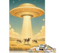 UFO Cattle Wheat Field Wooden Jigsaw Puzzle 300 Pieces, Playful UFO Pattern