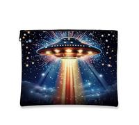 UFO Cosmetic Makeup Bag, Space Vintage Fantastical Travel Bags for Women, Portable Small Canvas Zipper Pouch, Summer Festival Gift Skincare Toiletry Bag Organizer, Multicolor, 7x9 Inch, Ufo