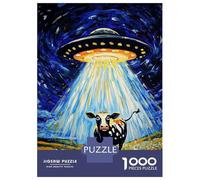 UFO Cow 1000 Piece Jigsaw Puzzle Paper for Adults Night Sky Puzzle Game for Family Relaxation Focus 52x38cm/1000pcs