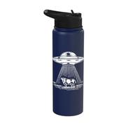 UFO Cow Abduction Alien Beam Retro SciFi Graphic Stainless Steel Insulated Water Bottle