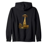 UFO Cow Abduction Surreal Vintage Alien Art Zip Hoodie