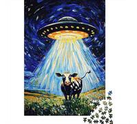 UFO Cow Night Scene 1000 Pieces Sturdy Cardboard Jigsaw Puzzle Jigsaw Collectors Challenging Game Decompression Gifts 38x26cm/1000pcs