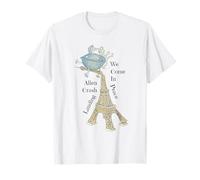 UFO Crash Landing on The Eiffel Tower Funny Sci-Fi Art Print T-Shirt