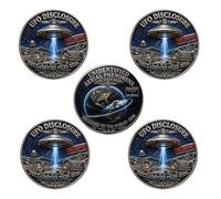 UFO Disclosure 2026 Commemorative Coin - Area 51 Aliens Double-Sided Collectible Token, “The Truth Is Out There” Challenge Coin for Sci-Fi Fans, Office Desk Decor (5pcs)