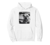 UFO Distressed Bulldog Selfie With Funny Invasion Alien Pun Pullover Hoodie