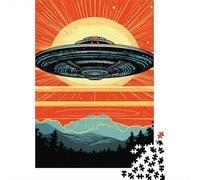 UFO Flying Recycled Cardboard 1000-Piece Sci-fi Retro Style Puzzle, Decompression & Stress Relief, Personalised Gift, Wall Decor & Home Holidays 70x50cm/1000pcs