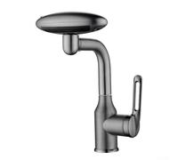 UFO Form Stainless Steel Kitchen Faucet 4 Mode Pull Down Spray Tap with Filter System for Bathroom and Sink Modern Silver Design
