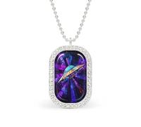 Ufo in Space Stained Glass Rectangle Pendant Necklace Silver Women Jewelry Alloy Keychain Tag Jewelry