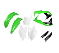 Fairing Kit 9-piece UFO PLAST fairing kit with fork protector white/black/green