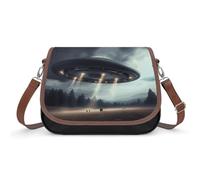 UFO Landing Leather Crossbody Bag for Women Medium Trendy Crossbody Purse with Adjustable Strap Multifunctional Flapover Shoulder Handbag Zip Pocket Large Capacity