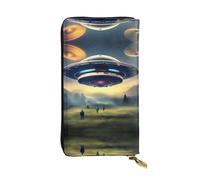 UFO Landing Pattern Leather Clutch (7.5x4.1 inches) - Coin Card Key Wallet
