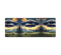 UFO Landing Pattern Oversized Keyboard and Mouse pad 12x31.5 inches, Lock-Edge Design, Non-Slip and wear-Resistant,