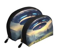 UFO landing Portable Bags Clutch Pouch.2-Piece Makeup Bag Set, Large & Small Travel Cosmetic Pouches