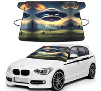 UFO landing Print Car Windshield Cover for ice and Snow, Front Window Protectors with Elastic Straps&Storage Bag