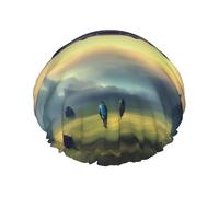 UFO landing Printed shower cap, reusable, double-layered design, suitable for women to wrap their hair, wash their face, and apply face masks.