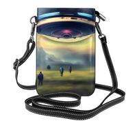 UFO landing Small Crossbody Phone Bag for Women PU Leather Flip Wallet with Card Slots Adjustable Strap