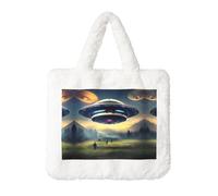 UFO landing Soft Faux Rabbit Fur Tote Bag for Women Daily Outings, Shopping, and Commuting