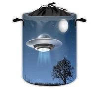 Ufo Laundry Hampers With Drawstring Unidentified Flying Object Night Landscape Laundry Baskets For Bathroom Galaxy Portable Clothes Storage Organizer Basket Space Alien W 35 L 44 Cm