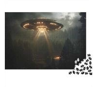 UFO Over Forest-1 1000-Piece Puzzle for Adults, 52x38cm/1000pcs; White Pieces with A Smooth Surface; Shared Family Time Around The Table