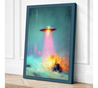 UFO Over Frozen Landscape Canvas Wall Art Print 18x12 Inch