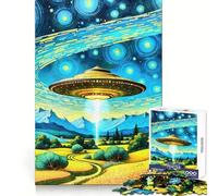 UFO Over Rural Landscape 1000-piece Puzzle for Adults Memory Skill Leisure Pleasure Clean Edges Seasonal Gift (38x26cm)