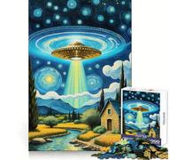 UFO Over Rural Landscape Jigsaw Puzzles 1000 Pieces for Teenagers Mind Challenge Peaceful Fun Seamless Fit Bday Surprise (38x52cm)