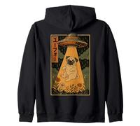 Ufo Pug Vintage Japanese Alien Abduction Zip Hoodie