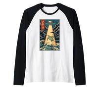 UFO Sea Turtle Vintage Japanese Alien Abduction Raglan Baseball Tee