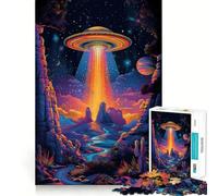 UFO Spaceship on The Hill Jigsaw Puzzle 1000 Pieces Mental Focus Game Precision Cut Smooth Edges Absorbing Activity for Quiet Nights (50x75cm)