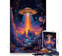 UFO Spaceship on The Hill Jigsaw Puzzle for Teenagers 1000 Pieces Thought Training Soft Distraction Uniform Cut Holiday Present (50x75cm)