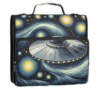 UFO Starry Night Zip up Binder Organizer 3 Ring Binders 1.5 Inch D Ring Binder with Shoulder Strap for School Portfolio & Case Ring Folder Holder